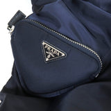 プラダ トライアングルロゴポーチ付き エコファー・フード付き RE-NYLON ロング コート ネイビー 36 レディース 未使用品
