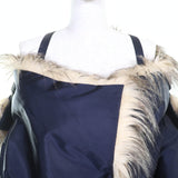 プラダ トライアングルロゴポーチ付き エコファー・フード付き RE-NYLON ロング コート ネイビー 36 レディース 未使用品