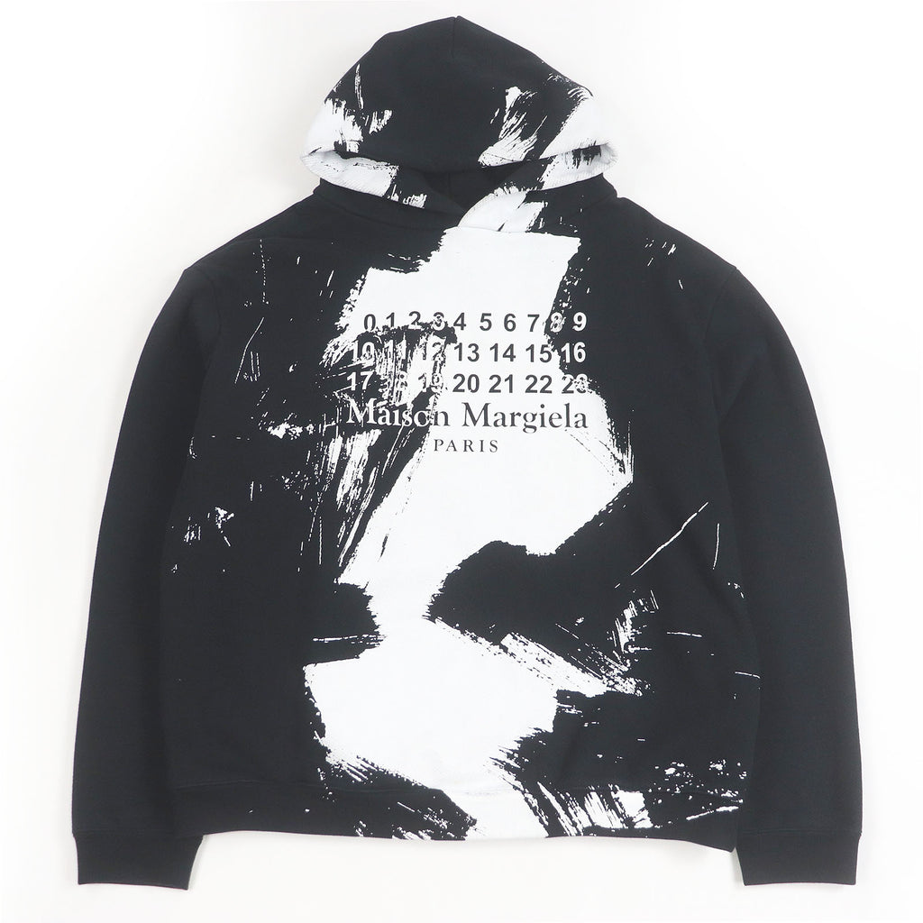 メゾンマルジェラ10 DIAGONAL PAINT EFFECT HOODIE プルオーバー パーカー ブラック 48 メンズ