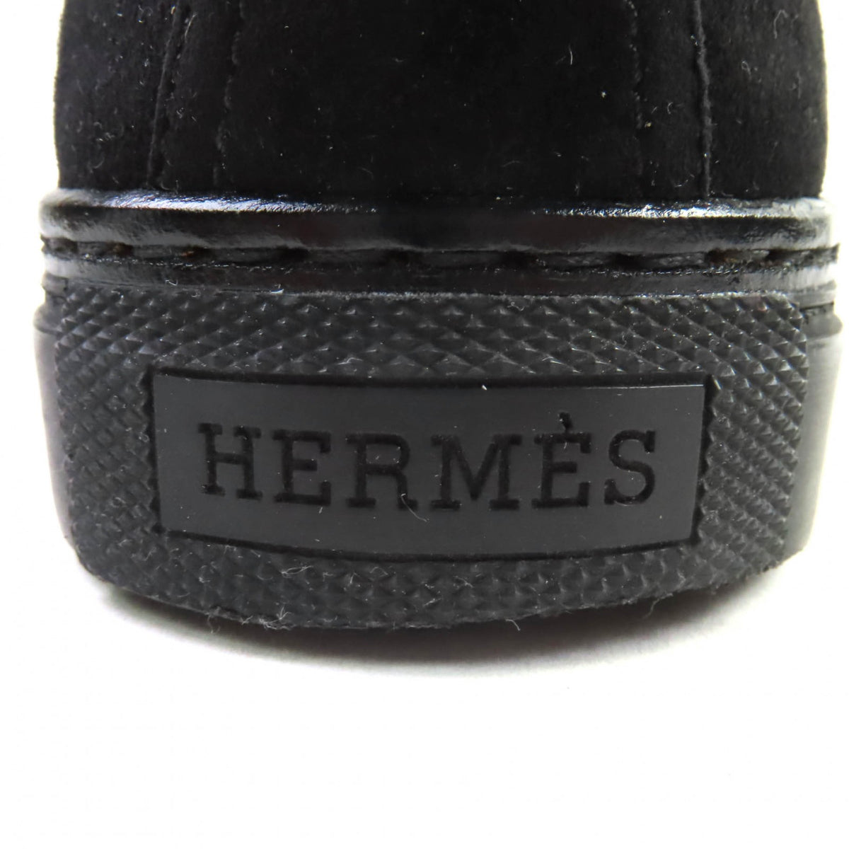 エルメス JIMMY ジミー レザーロゴパッチ付 レザー使い ムートン スウェードレザー ハイカットスニーカー ブラック 35.5 レディース