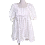 セシリーバンセン VEGTA BLOUSE 格子柄 パフスリーブ フレア ブラウス ホワイト UK6（日本サイズ約S相当） レディース