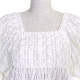 セシリーバンセン VEGTA BLOUSE 格子柄 パフスリーブ フレア ブラウス ホワイト UK6（日本サイズ約S相当） レディース