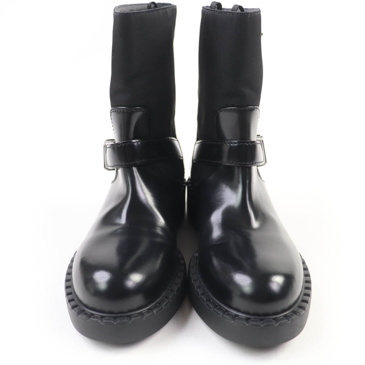 プラダ トライアングルロゴ Re-Nylon レザー ショートブーツ ブラック 35.5 レディース