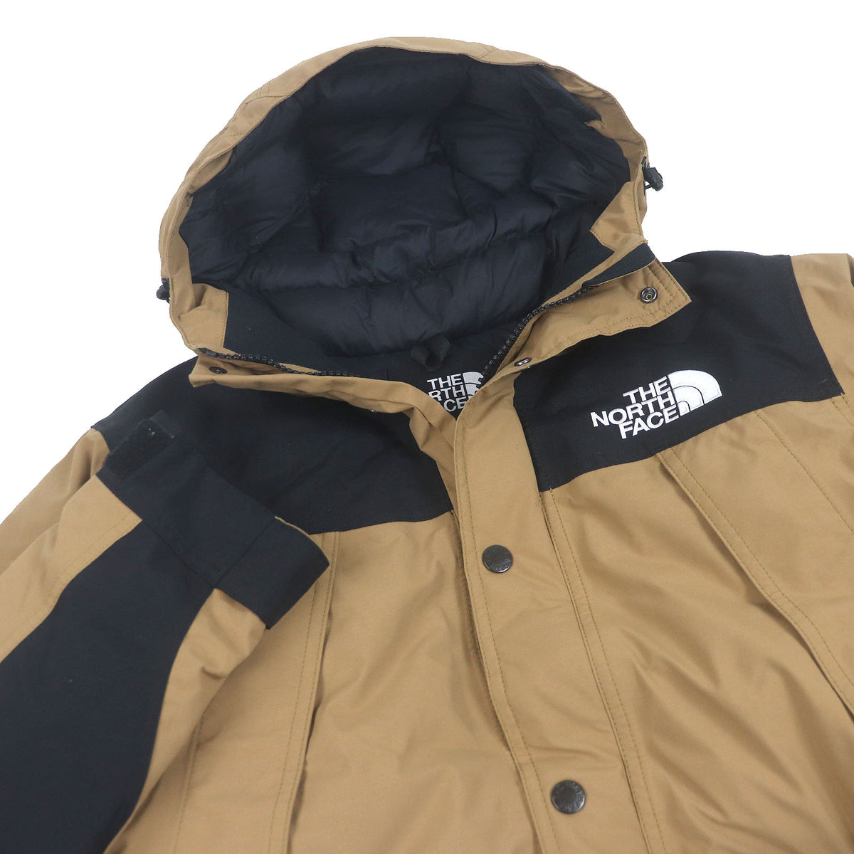 ザ・ノースフェイス Mountain Down Jacket GORE-TEX ロゴ刺繍 フーデッド ダウンジャケット ベージュ系 S メンズ