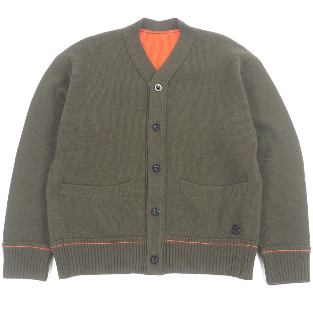 サカイ Studs Cashmere Knit Cardigan ロゴボタン ピンバッジ付き ニット カーディガン カーキ 1 メンズ