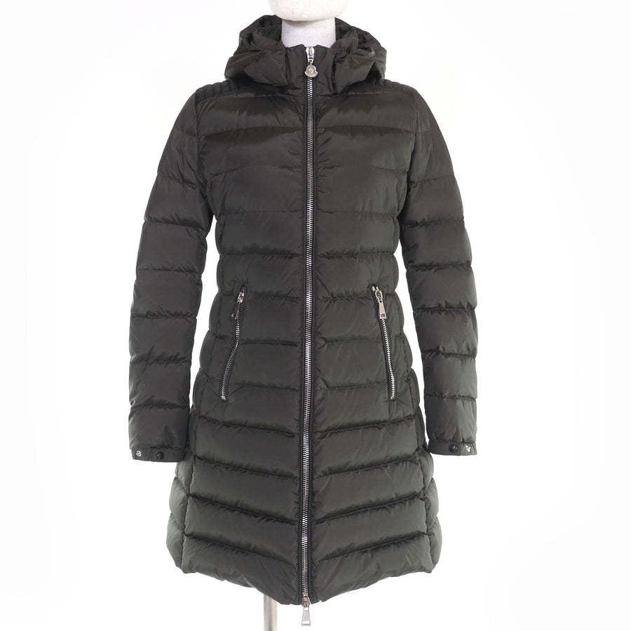 モンクレール OROPHIN レザー使い ロゴワッペン・フード付 ZIP UP ダウンコート カーキ 1 レディース