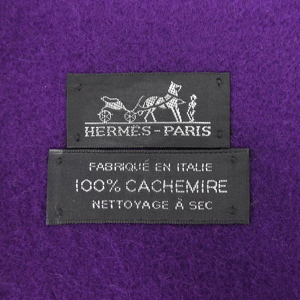 エルメス 100％ イタリア製生地使用 ロゴ刺繍 フリンジ付き 超大判 ストール パープル レディース