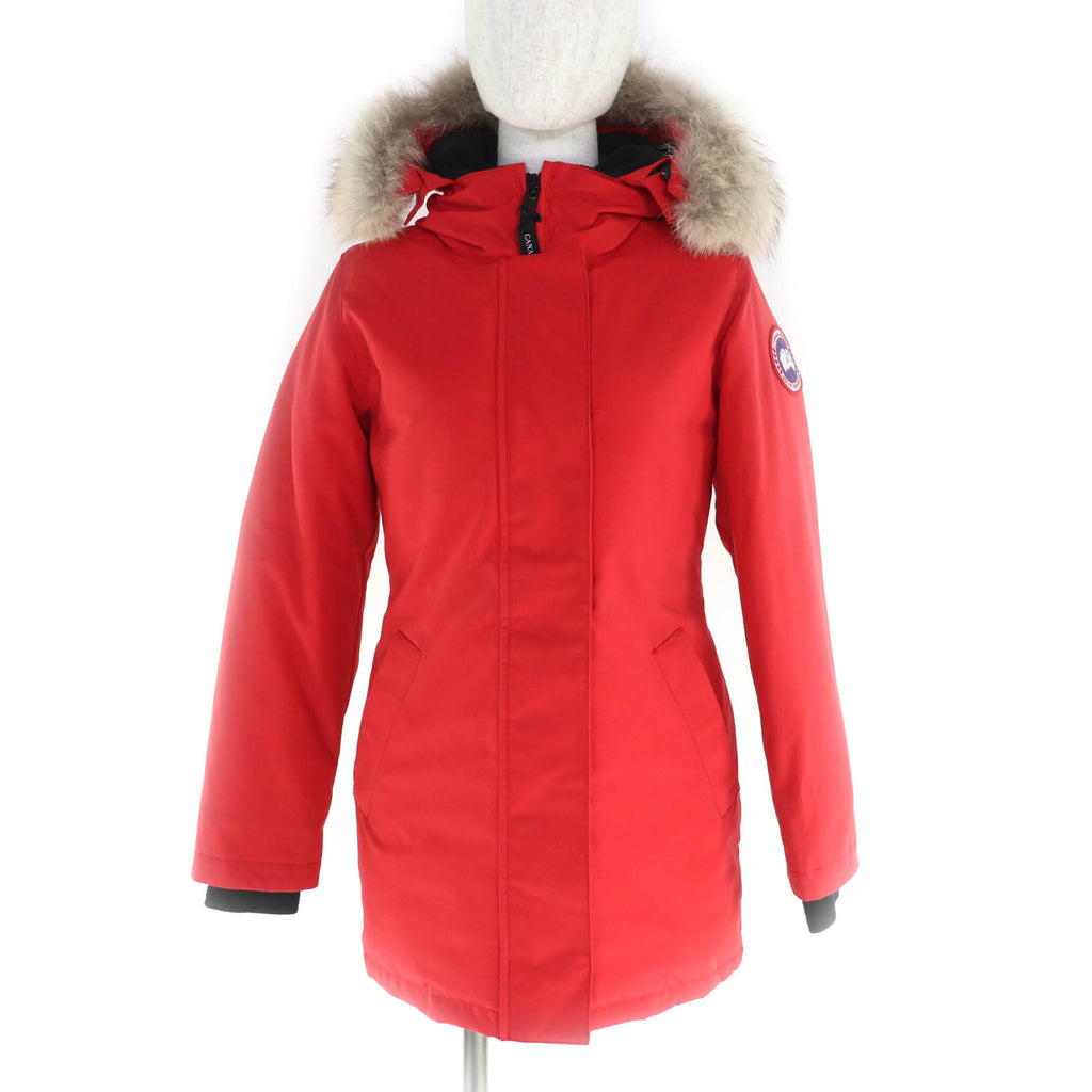 カナダグース VICTORIA PARKA ファー・フード・ロゴワッペン付 比翼仕立て ダウンコート レッド XS レディース