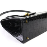 クワンペン シャイニークロコダイルレザー 2WAY ショルダー/ ハンドバッグ ブラック レディース