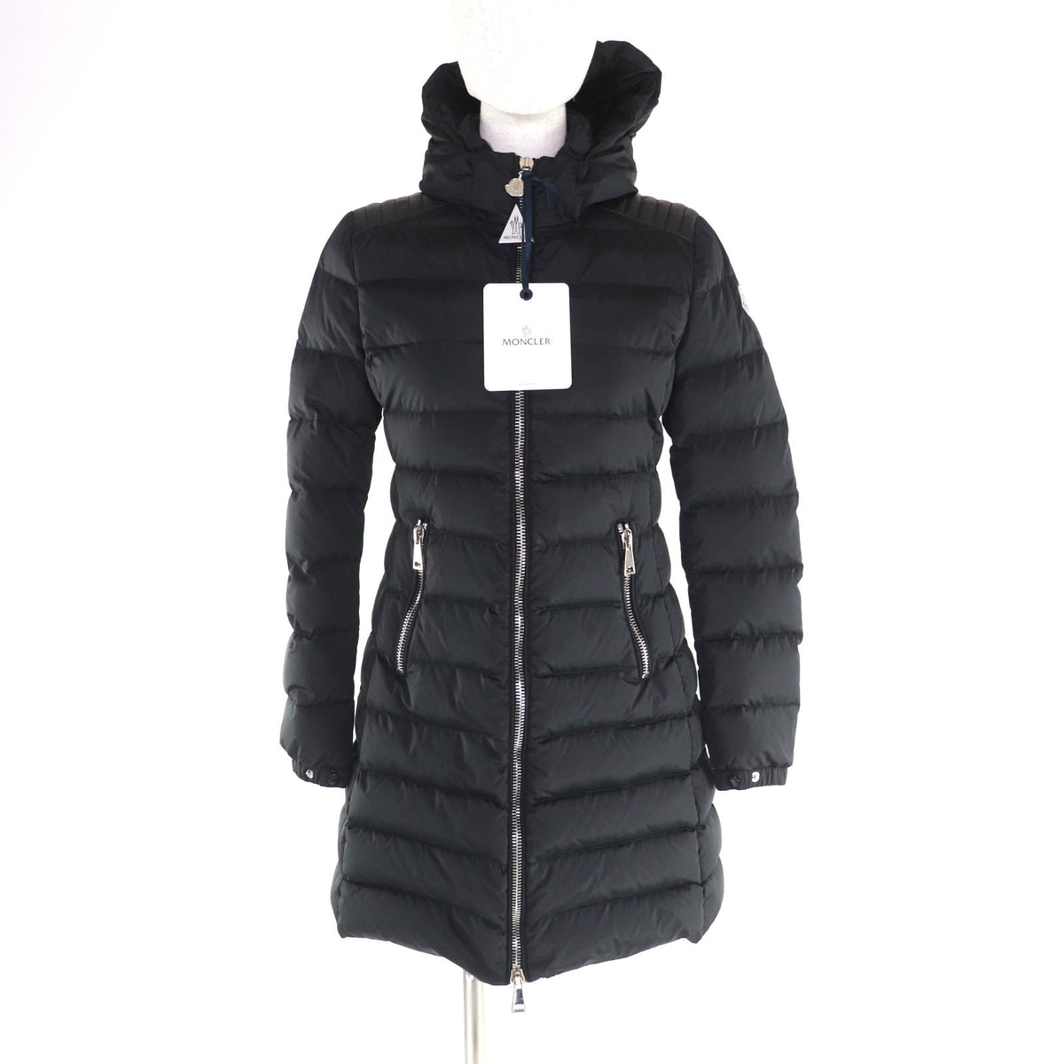 モンクレール OROPHIN フード・ロゴワッペン付 レザー使い ZIP UP ダウンコート ブラック 54847 レディース