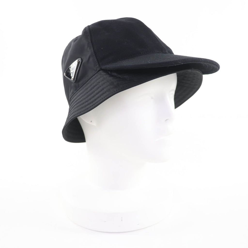 プラダ トライアングルロゴ Re-Nylon バケットハット 帽子 ハット ブラック M レディース