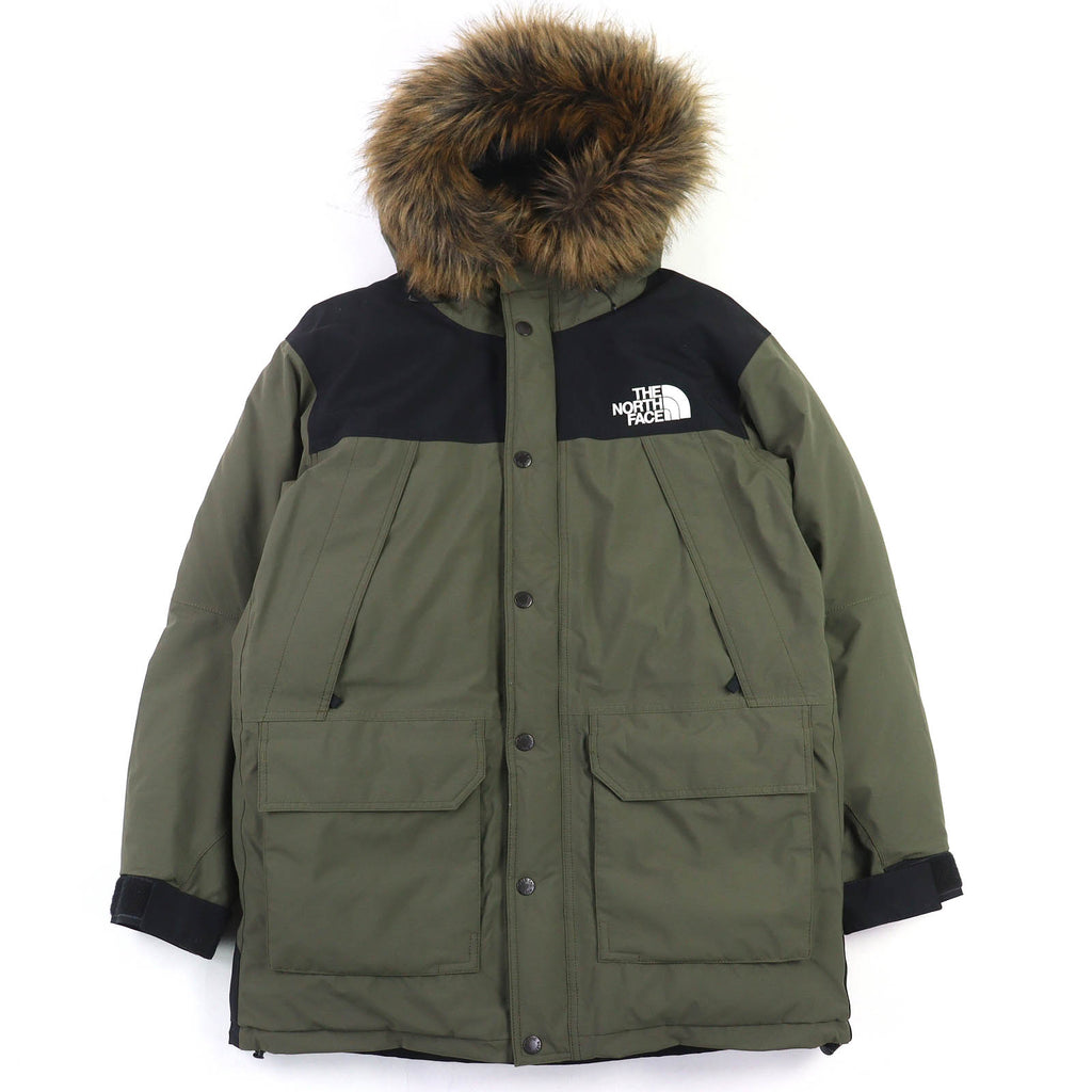 ザ・ノースフェイス Mountain Down Coat ゴアテックス ロゴ刺繍 エコファー・フード付き マウンテン ダウンコート カーキ L メンズ