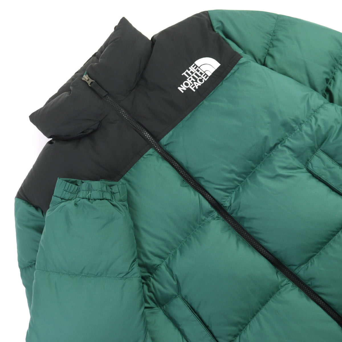 ザ・ノースフェイス Nuptse Jacket ヌプシジャケット ロゴ刺繍 フード入り スタンドカラー リサイクルダウン ダウンジャケット グリーン系 M メンズ