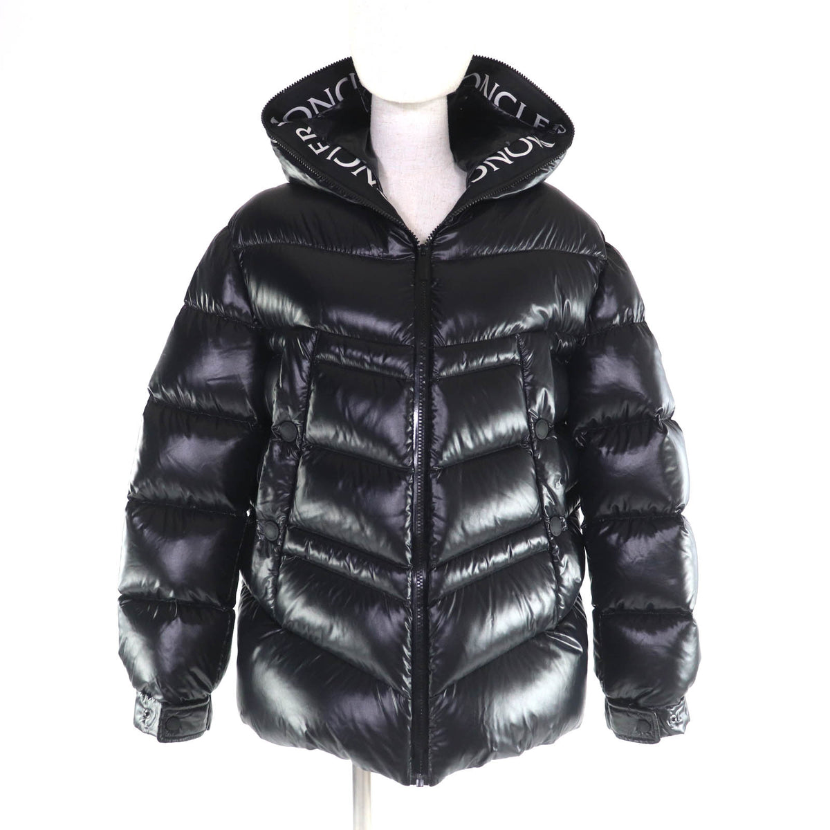 モンクレール CLAIR ラバーロゴワッペン付 ZIP UP ダウンジャケット ブラック 2 レディース