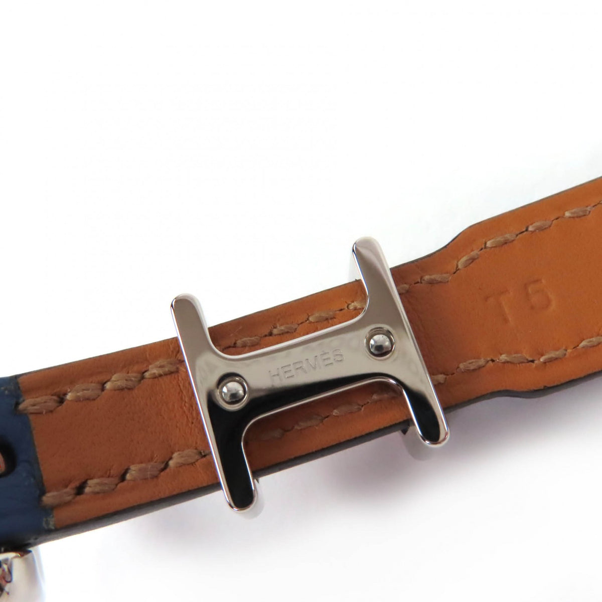 エルメス トレンチ 2連 レザー ブレスレット ネイビー レディース