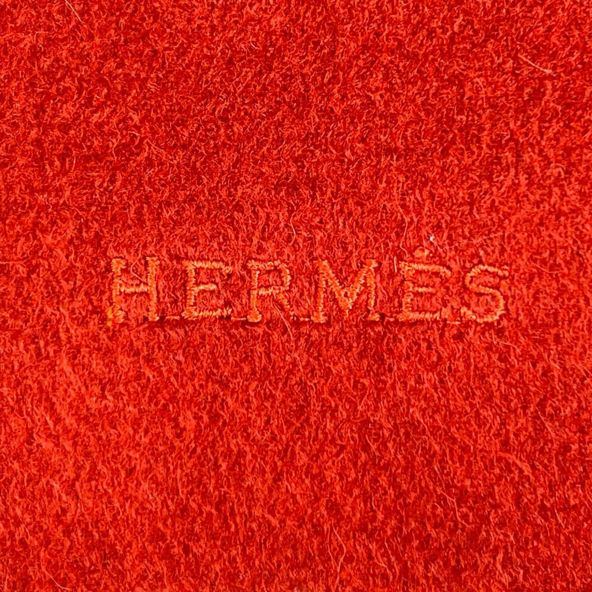 エルメス ロゴ刺繍 フリンジ付き マフラー ブラウン系 レディース