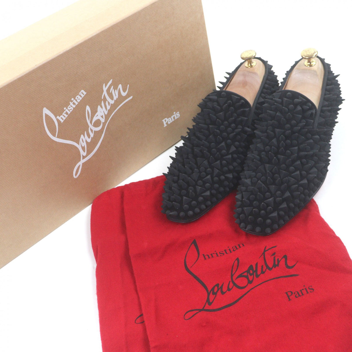 クリスチャンルブタン DANDY PIK PIK スパイク マルチスタッズ フロッキー ローファー ブラック 40 メンズ