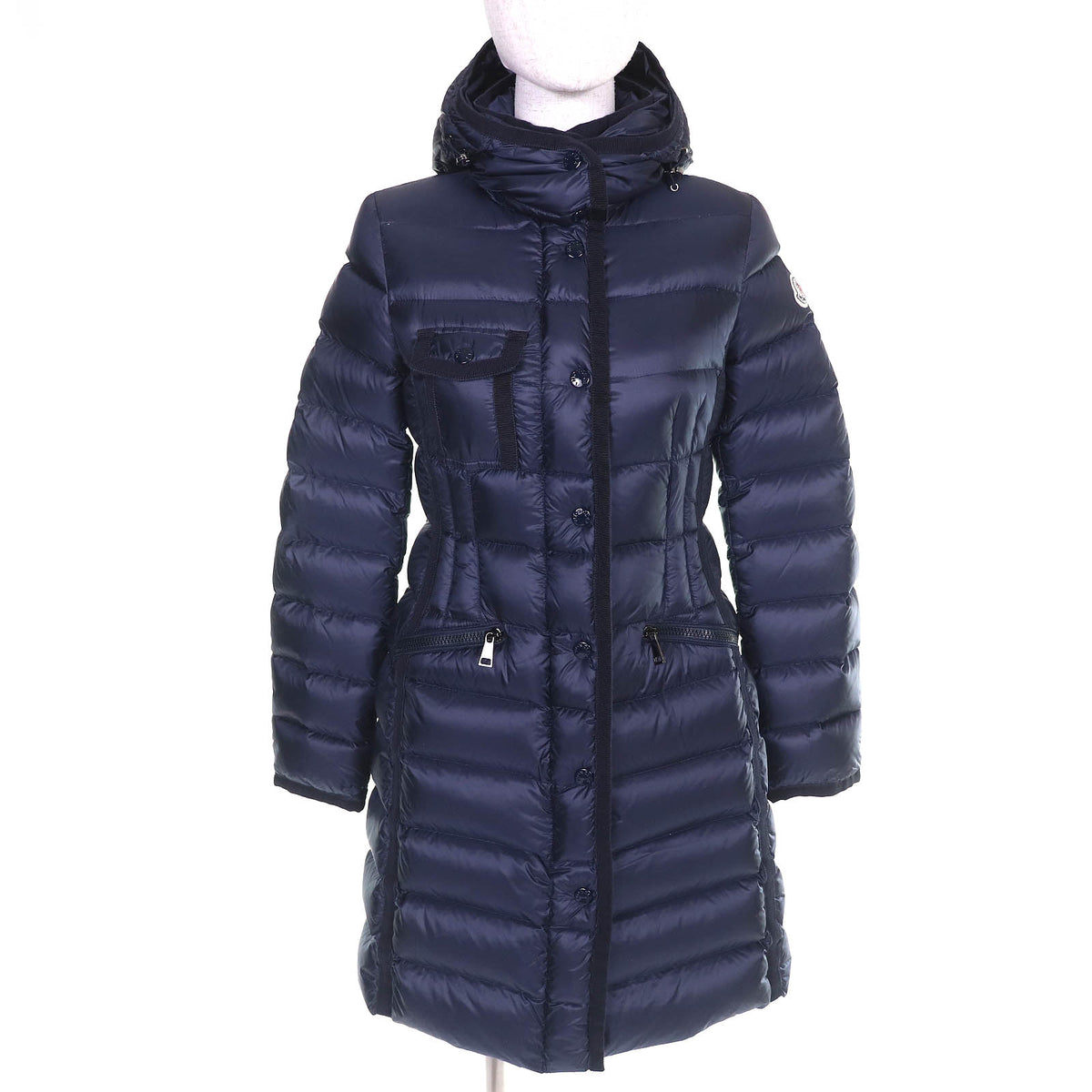 モンクレール HERMINE エルミンヌ ロゴワッペン・フード付 ZIP UP ダウンコート ネイビー 00 レディース