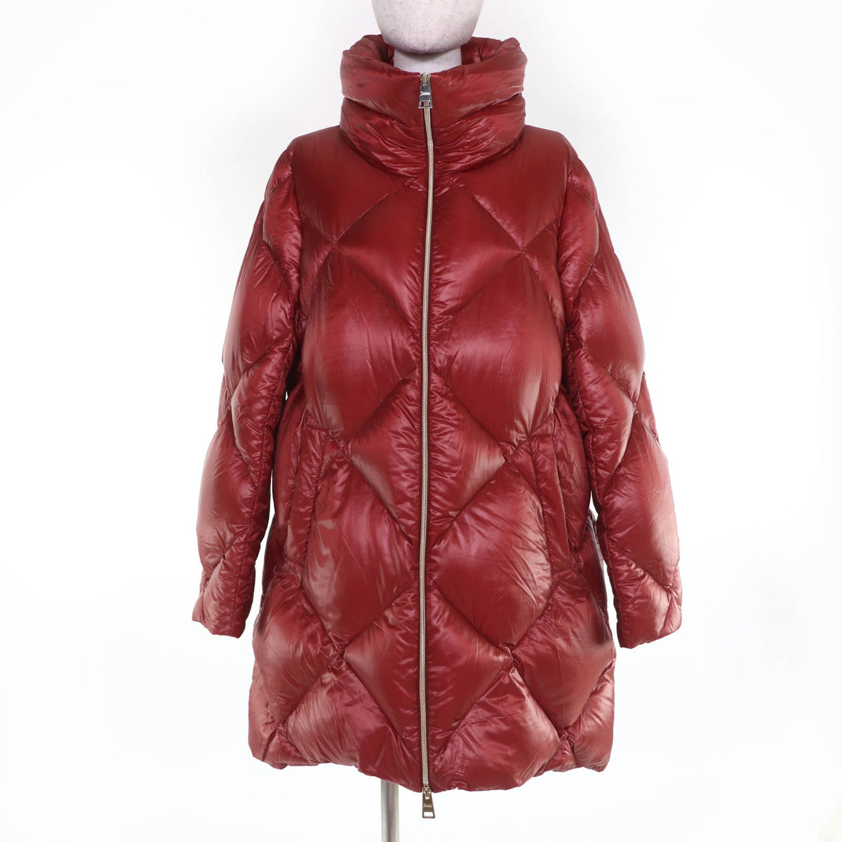 ヘルノ ロゴ金具 スタンドカラー ZIP UP ダウンコート ワインレッド 48 レディース