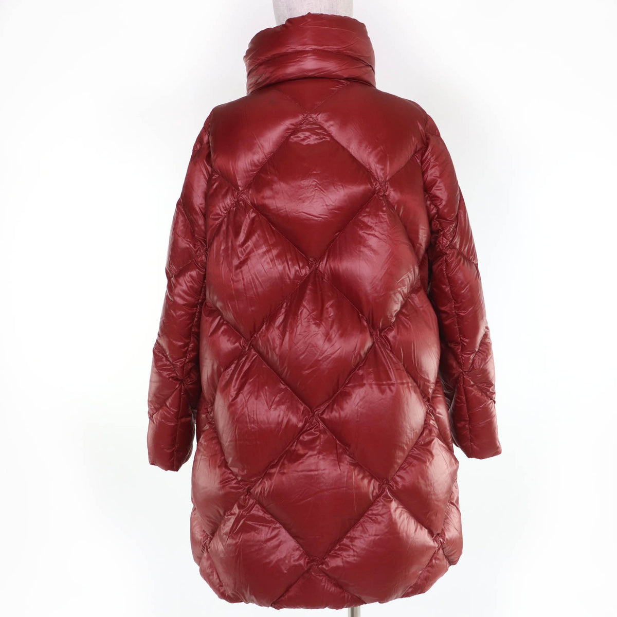 ヘルノ ロゴ金具 スタンドカラー ZIP UP ダウンコート ワインレッド 48 レディース
