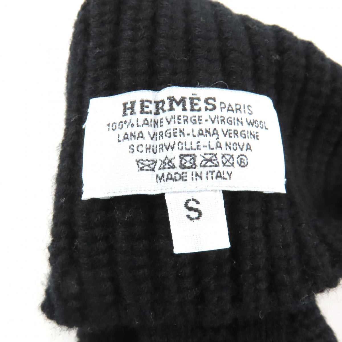 エルメス セリエ金具 Hデザイン ニットグローブ 手袋 ブラック S メンズ
