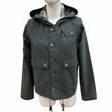 バブアー SPEY WAX JACKET レザー使い ロゴボタン付 オイルド ジャケット ダークグリーン UK8 レディース