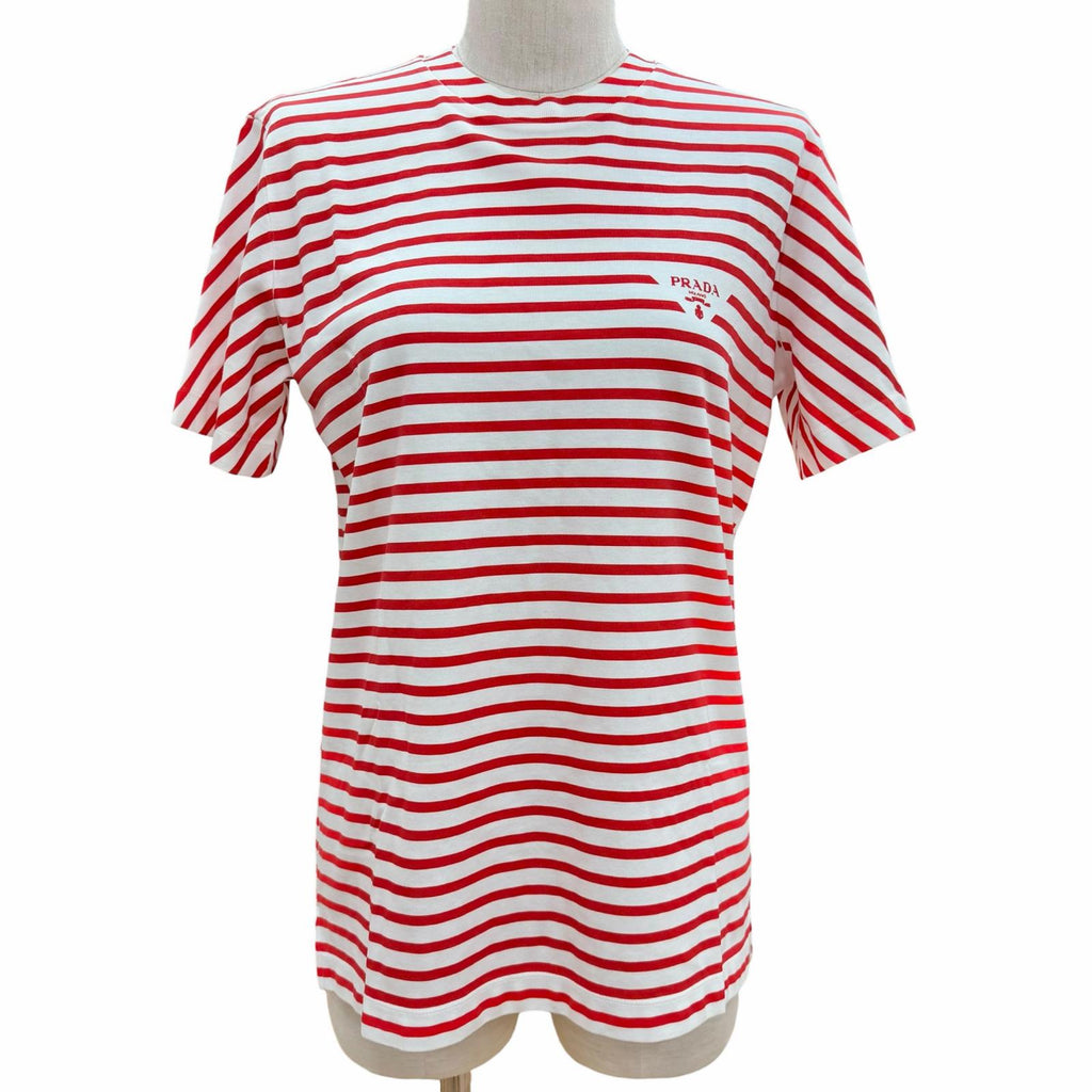 プラダ トライアングルロゴ ボーダー柄 半袖Ｔシャツ レッド XS レディース 未使用品