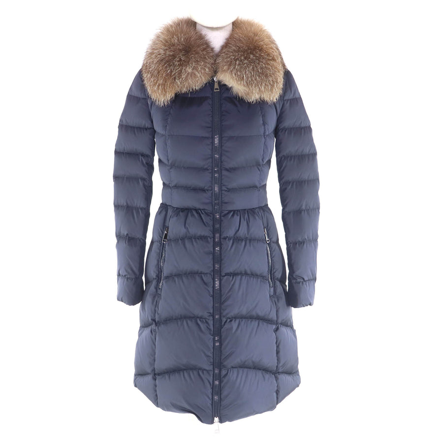 モンクレール HIRONDELLE FOXファー付 ZIP UP ダウンコート ネイビー 00 レディース