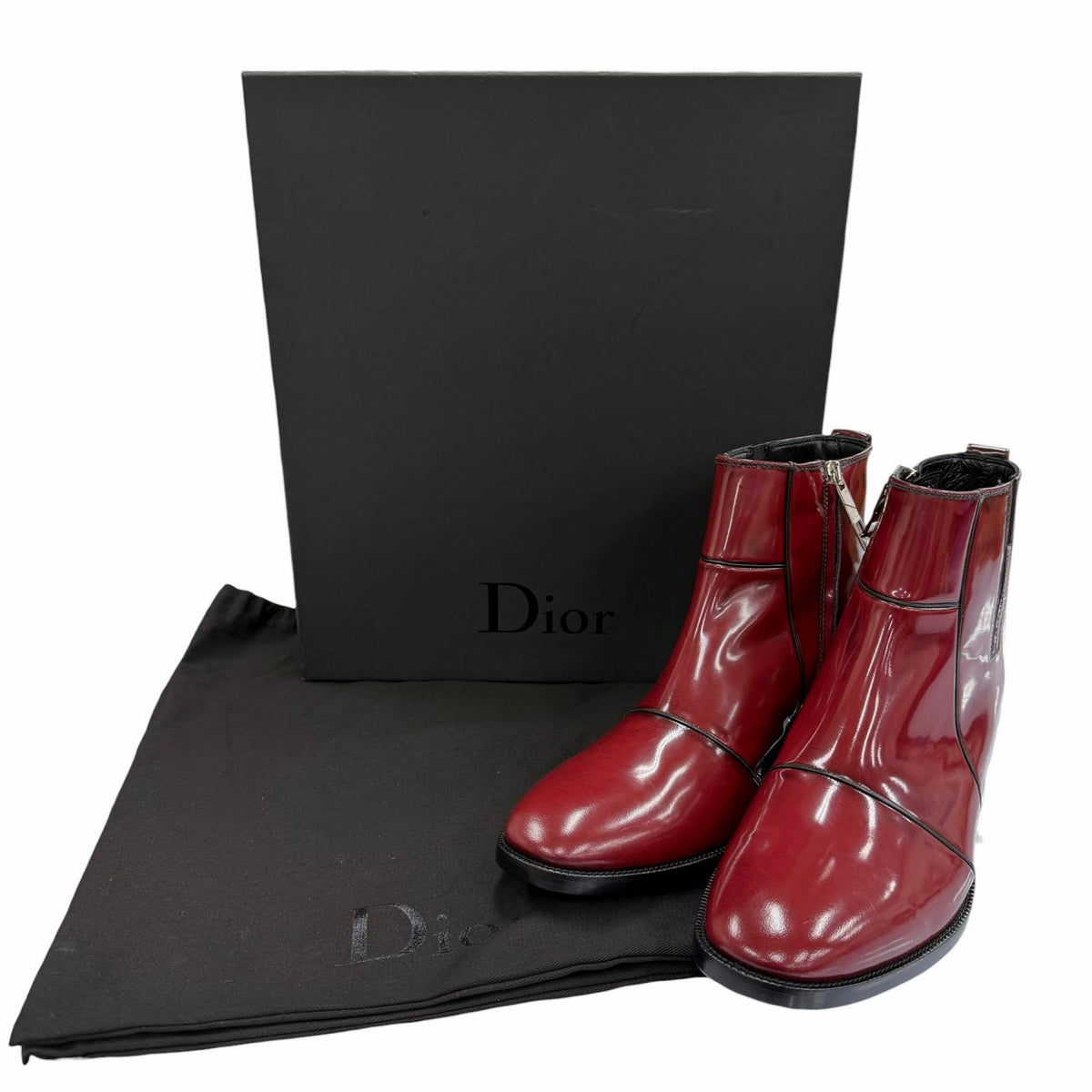 ディオール オム HEEL BOOTS クリス期初期 サイドジップ ショートブーツ レッド 41 メンズ