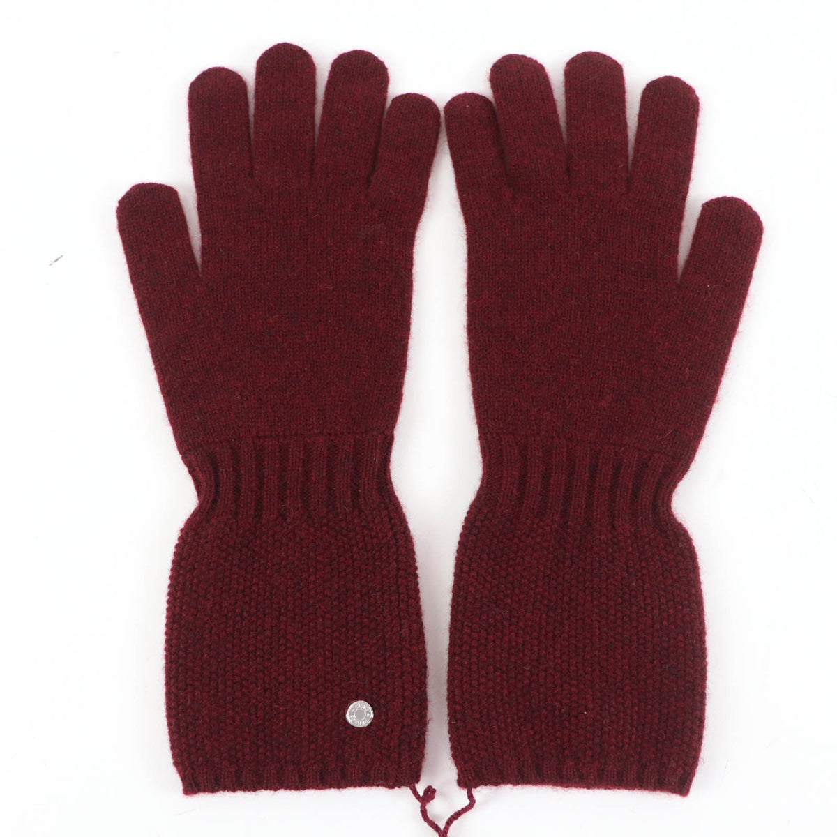 エルメス Gants Heidi ハイディ セリエ金具 ニットグローブ 手袋 ボルドー系 M レディース