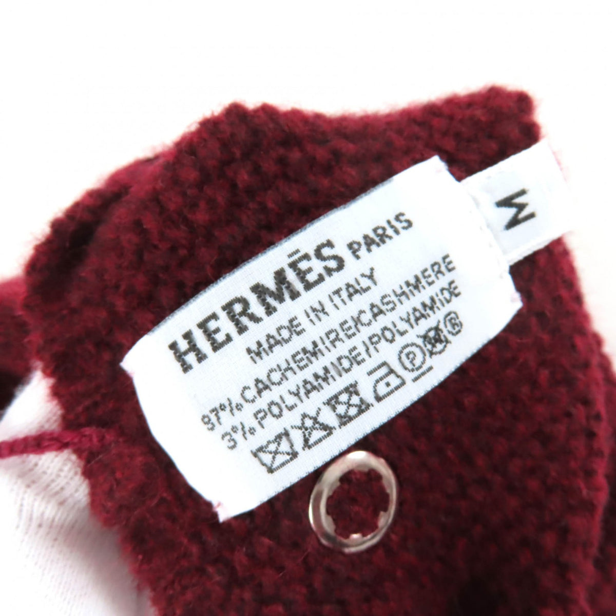 エルメス Gants Heidi ハイディ セリエ金具 ニットグローブ 手袋 ボルドー系 M レディース