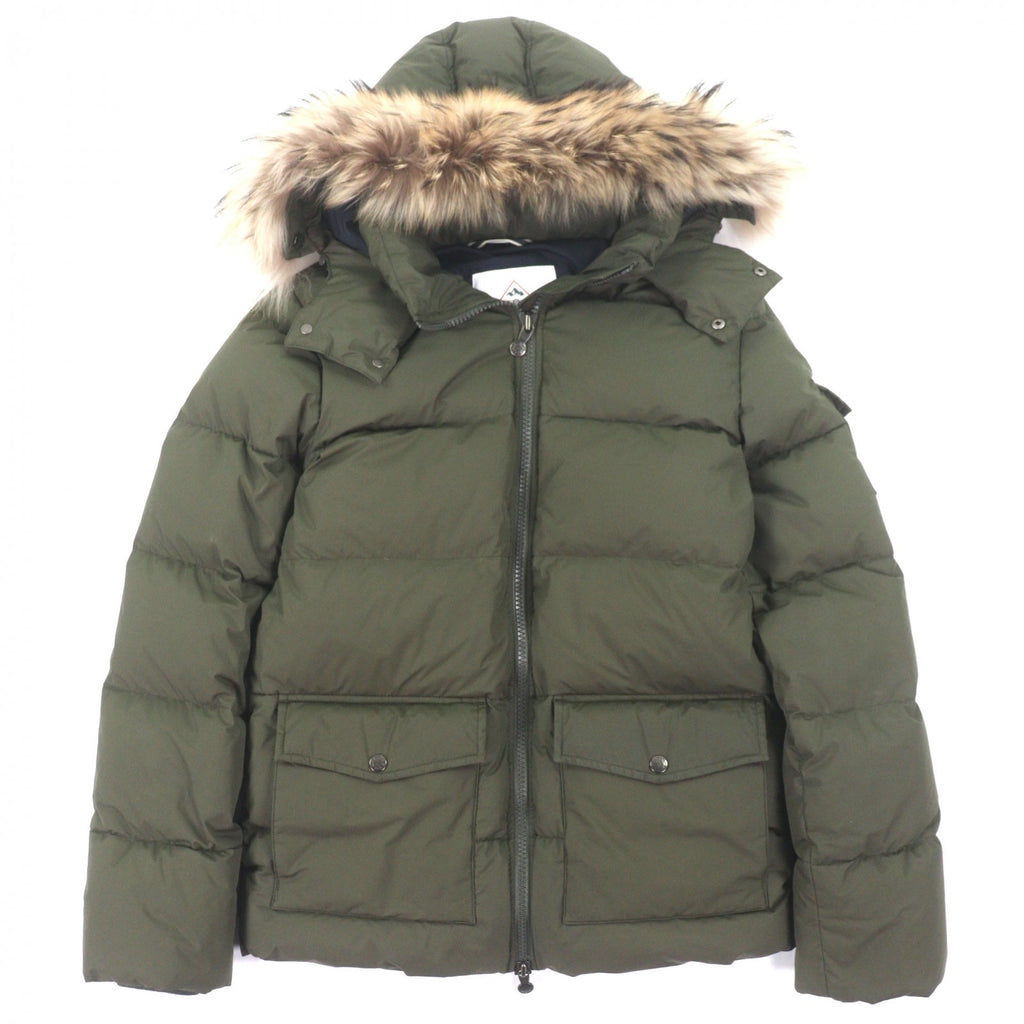 ピレネックス AUTHENTIC MINI RIPSTOP FUR オーセンティック ミニ リップトップ ファー ロゴワッペン付き フーデッド ダブルジップアップ ダウンジャケット カーキ S メンズ