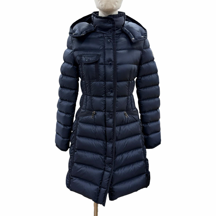 モンクレール HERMINE エルミンヌ ロゴワッペン フード付 ダブルZIP ダウンコート ネイビー 00 レディース