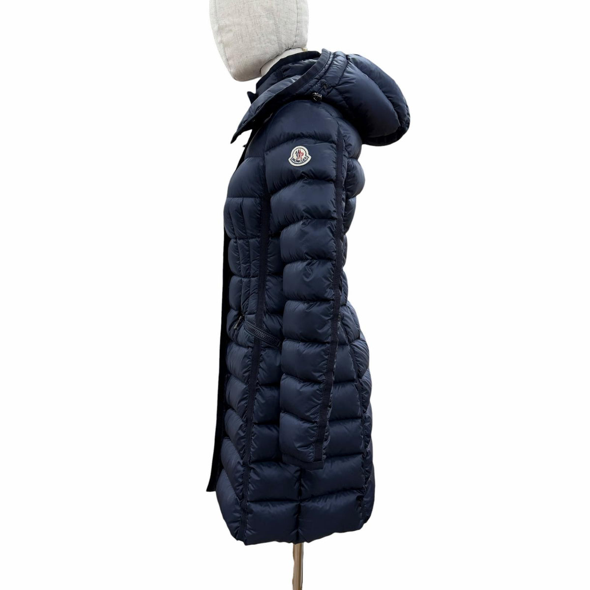 モンクレール HERMINE エルミンヌ ロゴワッペン フード付 ダブルZIP ダウンコート ネイビー 00 レディース