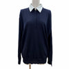 プラダ 襟付き 2WAY 長袖ポロシャツ ニット ネイビー 44 レディース 未使用品