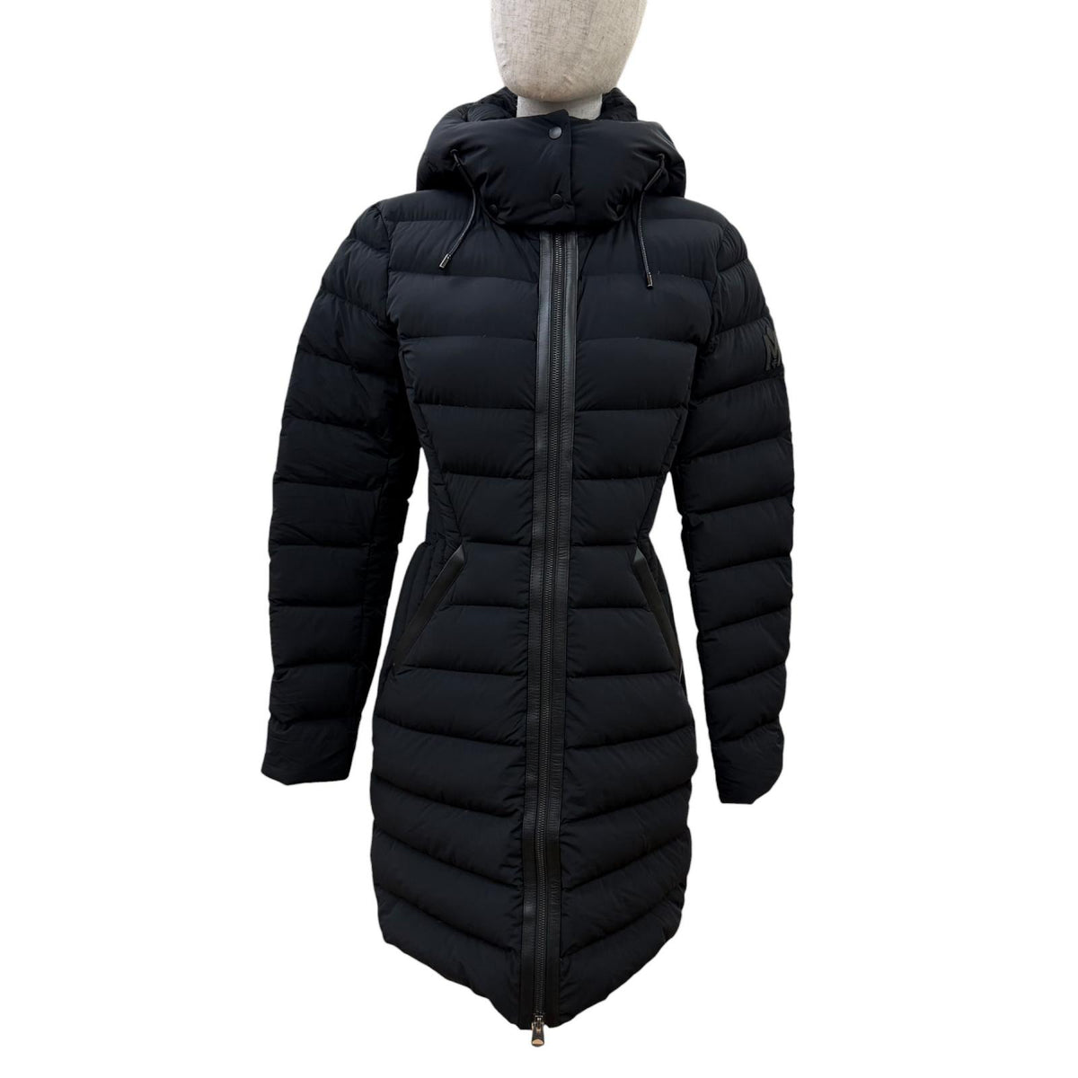 マッカージュ FARREN レザー使い フード付 ZIP UP ダウンコート ブラック XS レディース