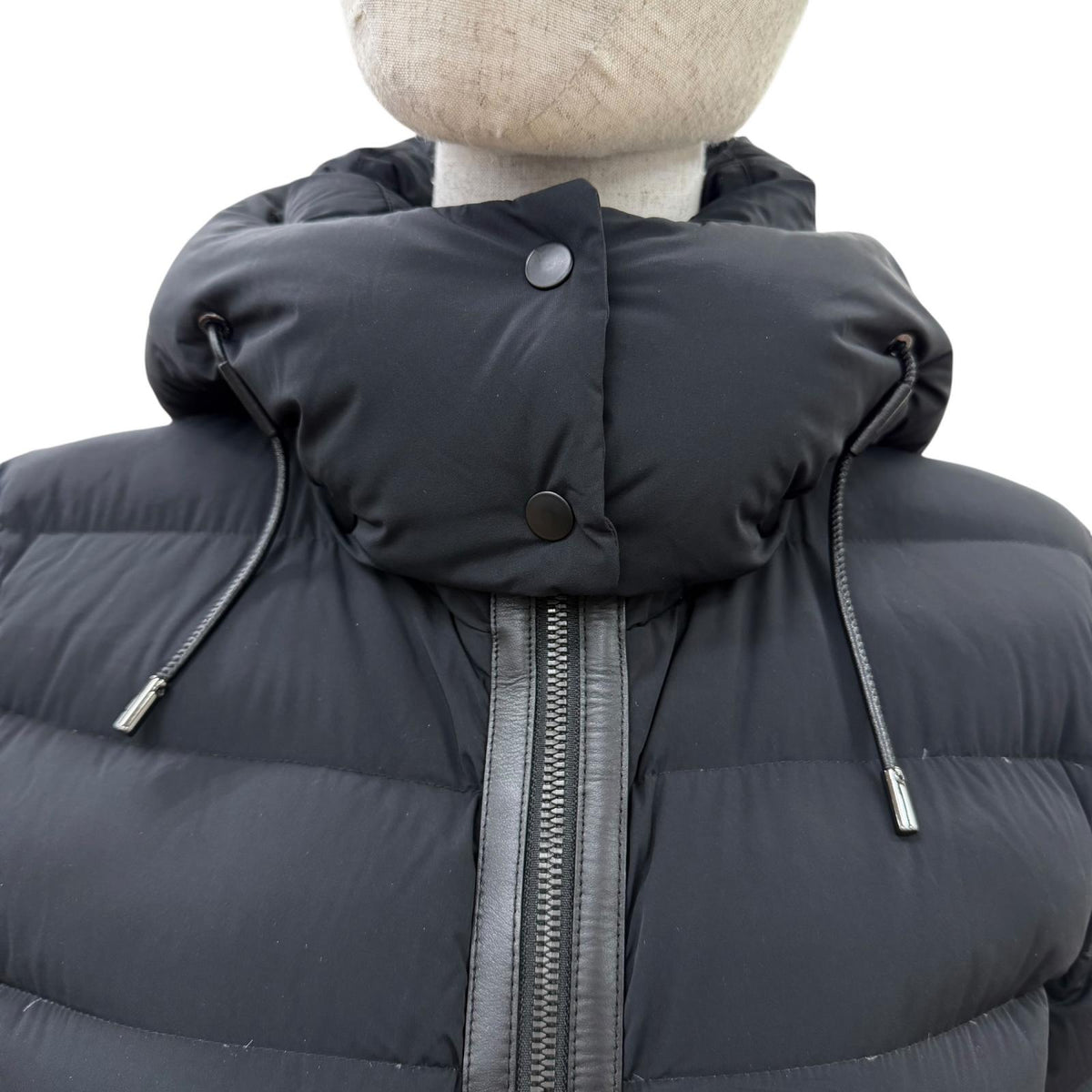 マッカージュ FARREN レザー使い フード付 ZIP UP ダウンコート ブラック XS レディース