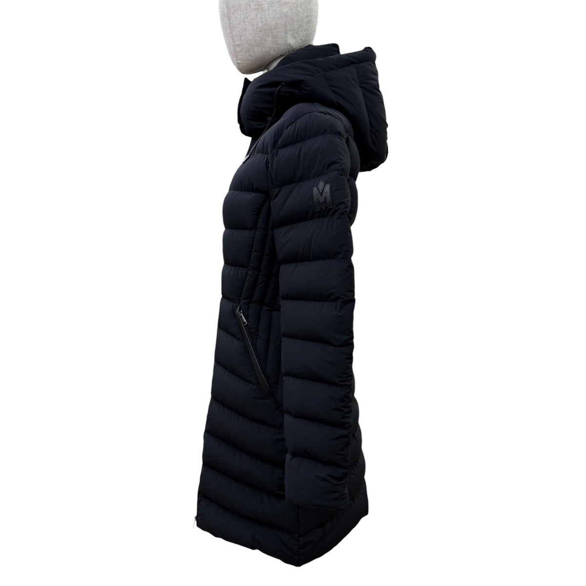 マッカージュ FARREN レザー使い フード付 ZIP UP ダウンコート ブラック XS レディース