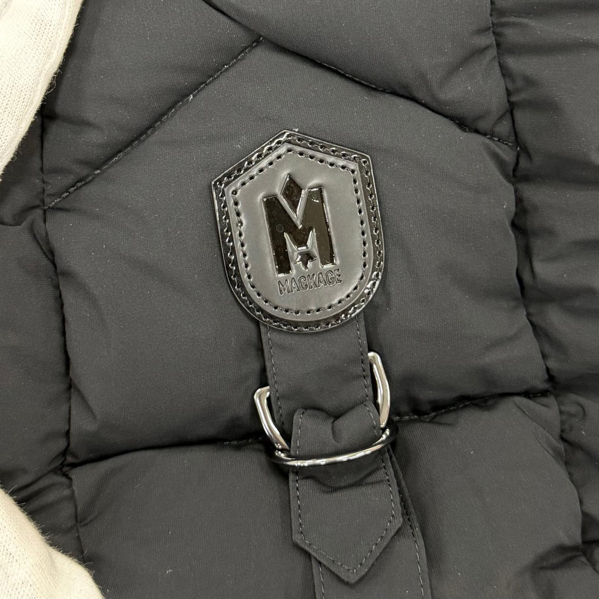 マッカージュ FARREN レザー使い フード付 ZIP UP ダウンコート ブラック XS レディース