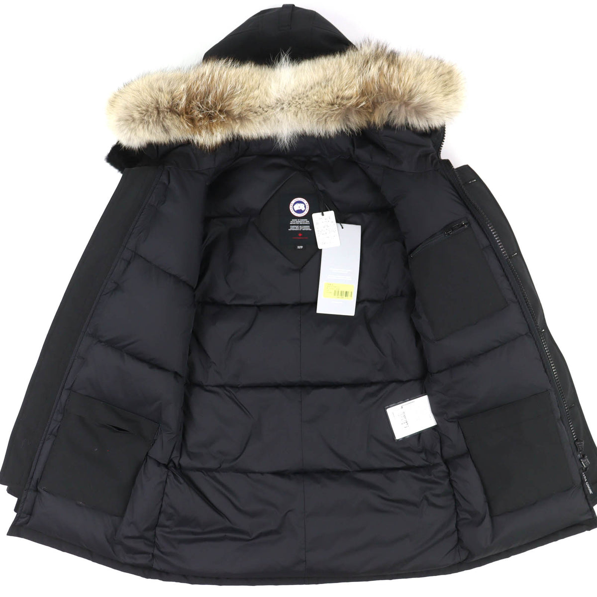 カナダグース JASPER PARKA ジャスパー ロゴワッペン・ファー付き フーデッド ダブルジップ ダウンジャケット ブラック XS メンズ