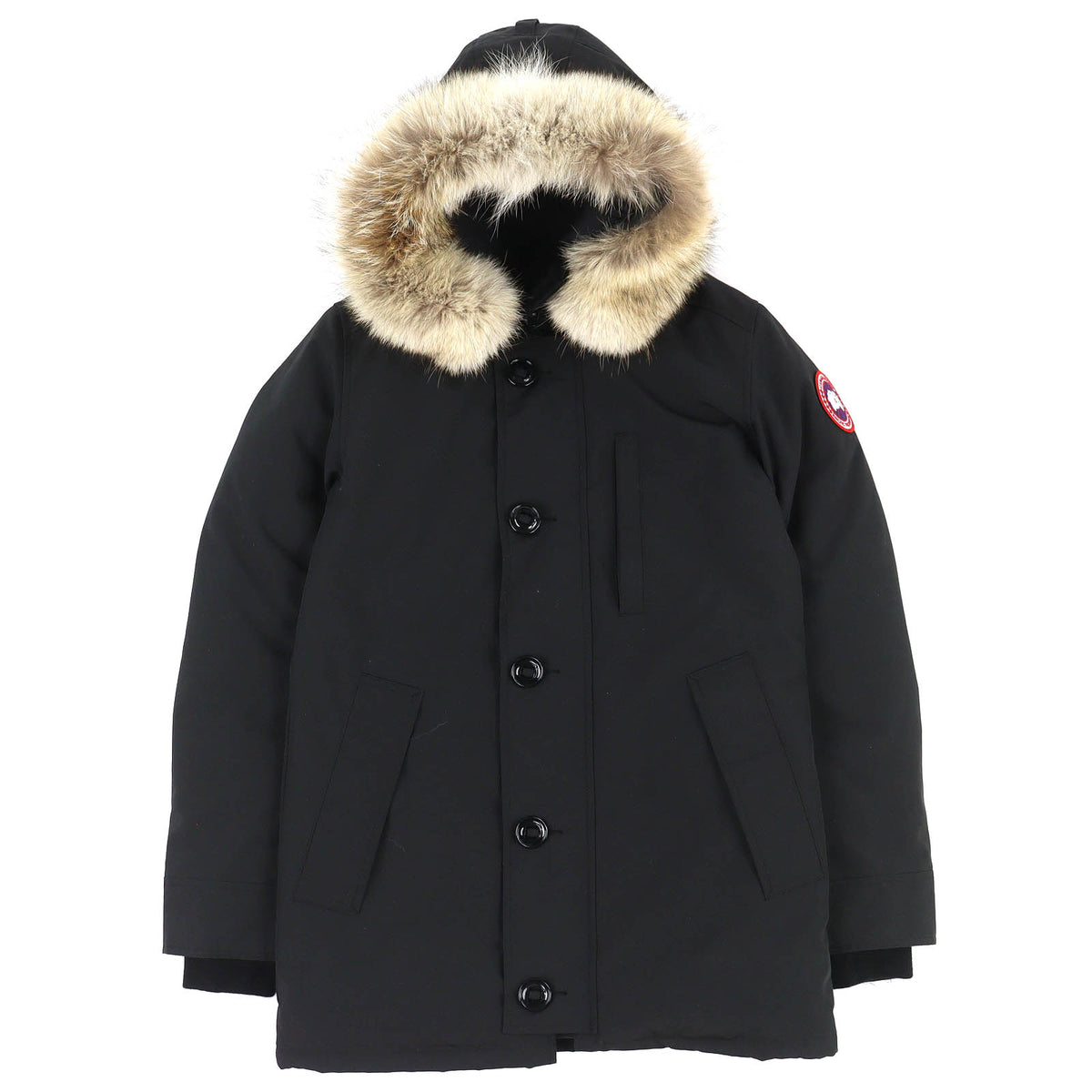 カナダグース JASPER PARKA ジャスパー ロゴワッペン・ファー付き フーデッド ダブルジップ ダウンジャケット ブラック XS メンズ