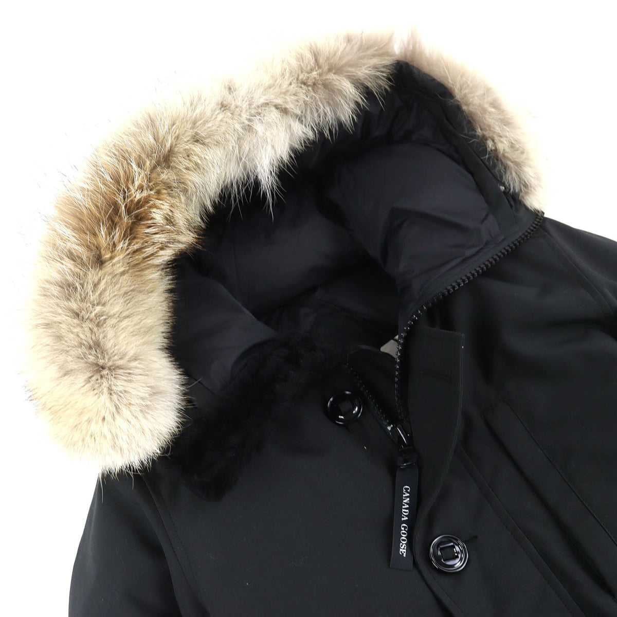 カナダグース JASPER PARKA ジャスパー ロゴワッペン・ファー付き フーデッド ダブルジップ ダウンジャケット ブラック XS メンズ