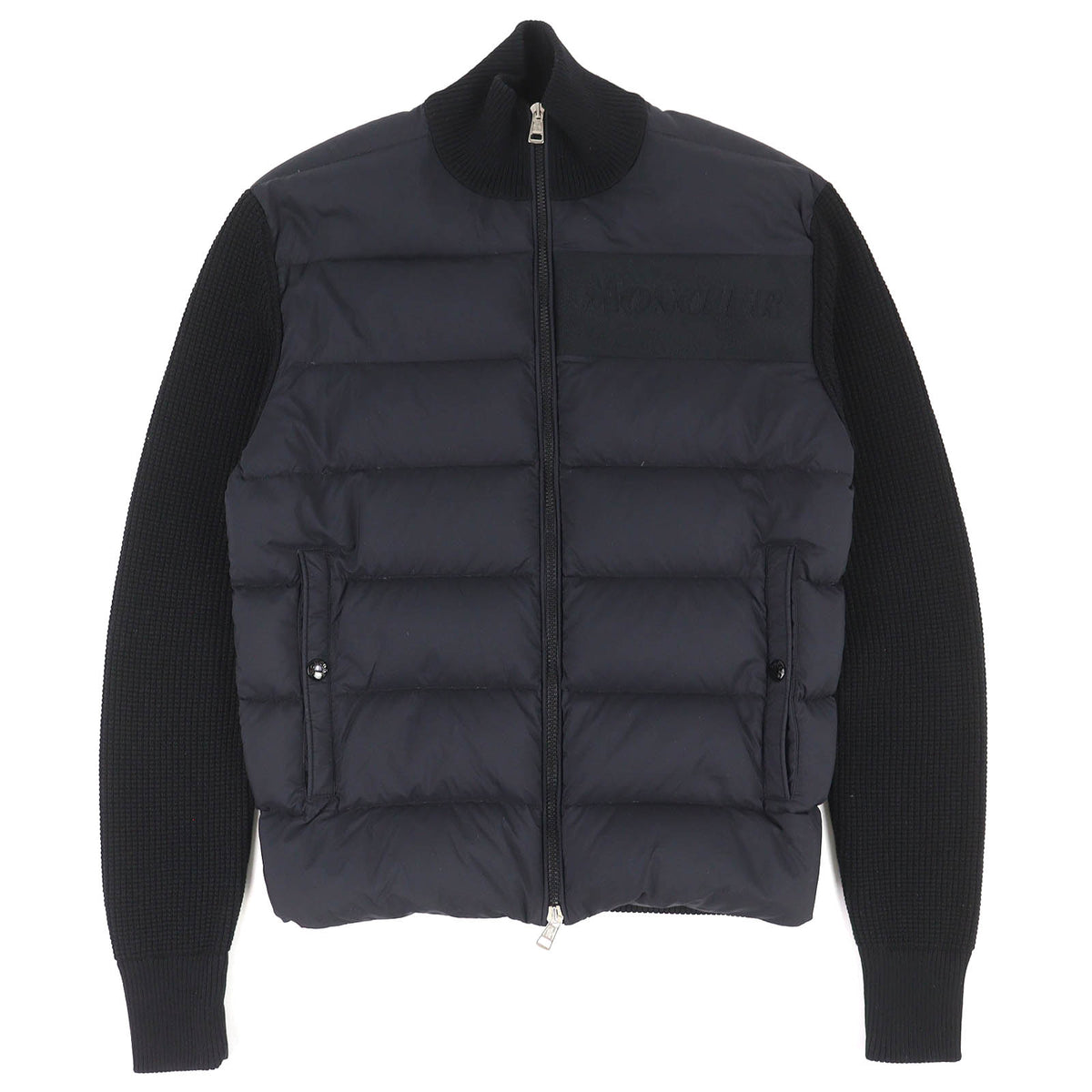 モンクレール CARDIGAN TRICOT フロントロゴ ニット切替 ジップアップ ダウンジャケット ブラック S メンズ