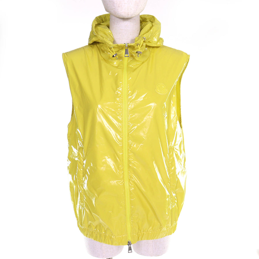 モンクレール SETE GILET ロゴワッペン フーディー ナイロン ジレ ベスト イエロー 1 レディース
