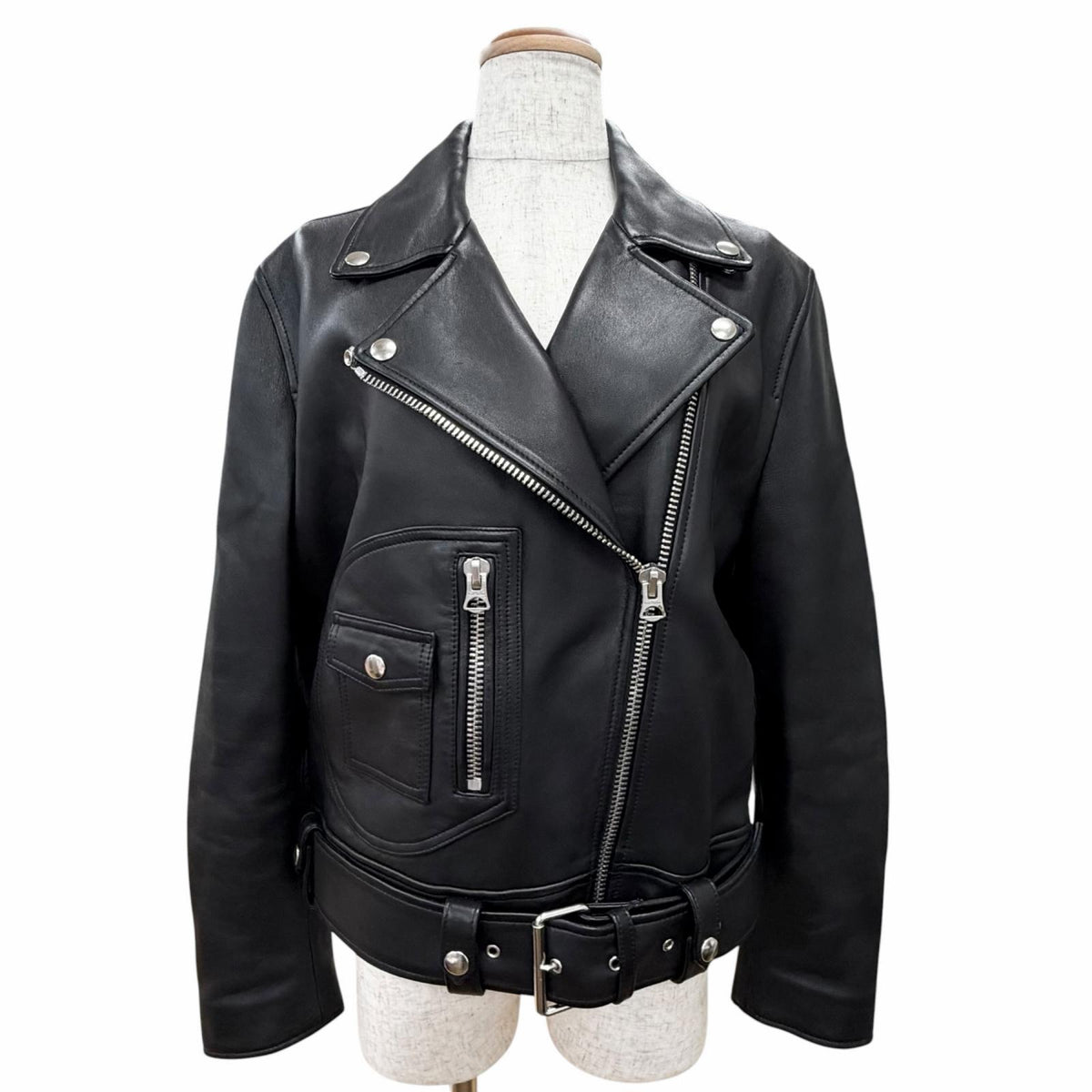 アクネストゥディオズ LEATHER BIKER JACKET レザー バイカー ライダースジャケット ブラック 34 レディース