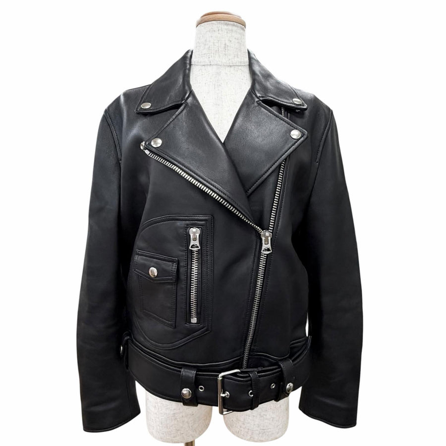 アクネストゥディオズ LEATHER BIKER JACKET レザー バイカー ライダースジャケット ブラック 34 レディース