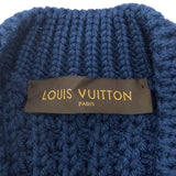 ルイヴィトン ワッフル編み Vネック スリット ガストンV レザーパッチ ニット ブルー XL メンズ