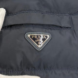 プラダ トライアングルロゴプレート ファー・フード付 ZIP UP ダウンコート ネイビー 40 レディース