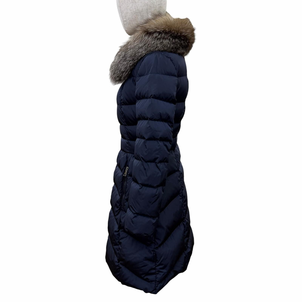 モンクレール HIRONDELLE フォックスファー付 ZIP UP ダウンコート ネイビー 54847 レディース