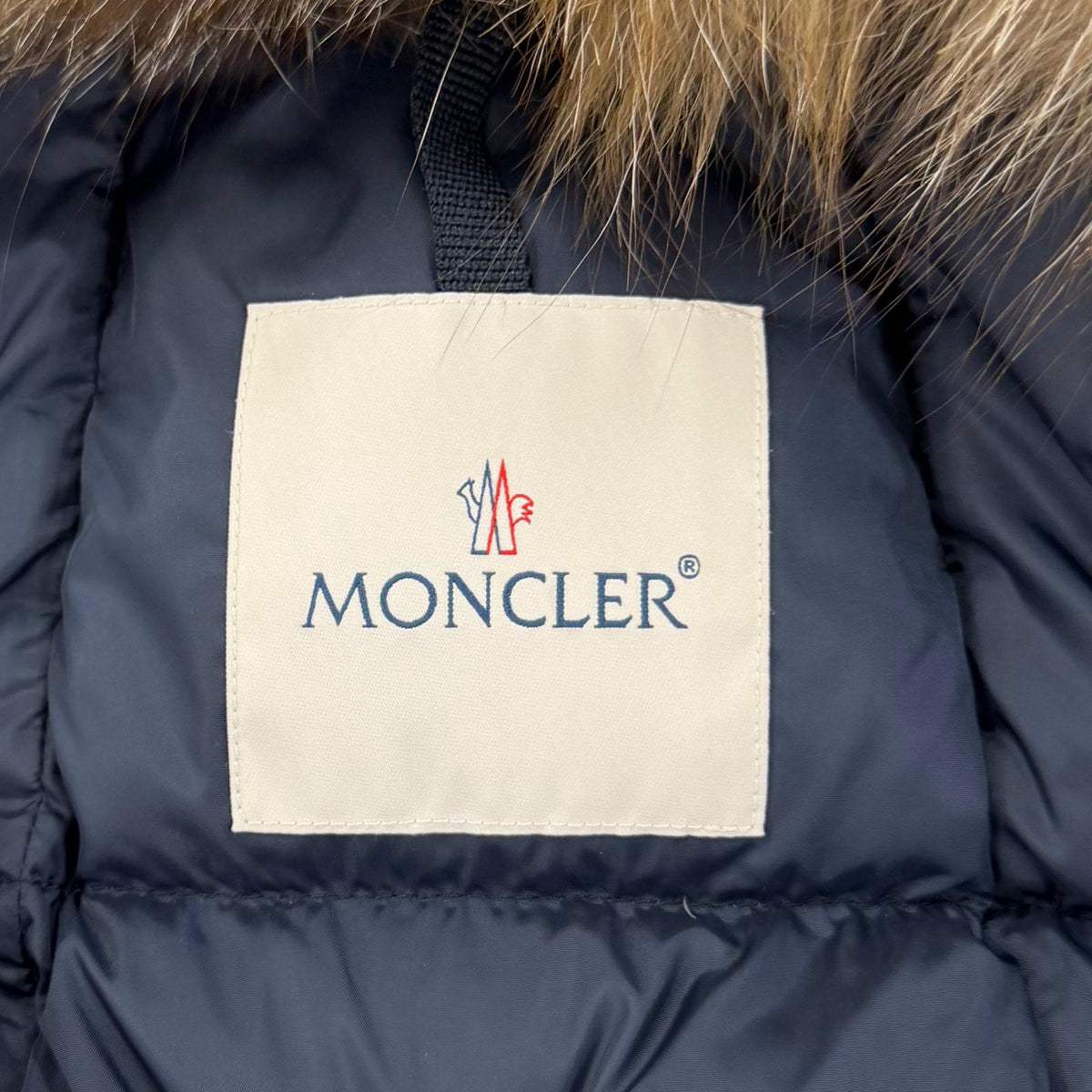 モンクレール HIRONDELLE フォックスファー付 ZIP UP ダウンコート ネイビー 54847 レディース